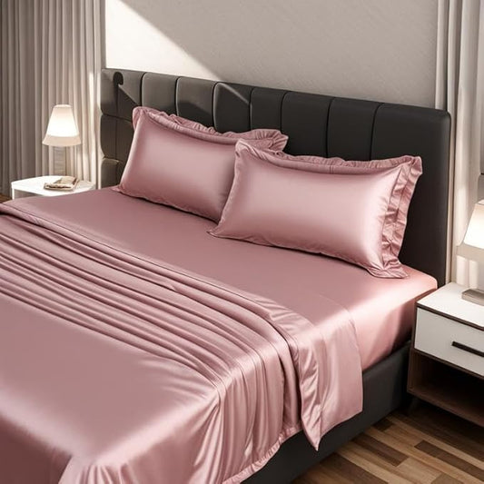 Satin Elastic Fitted Bedsheet Set- Cameo Rose