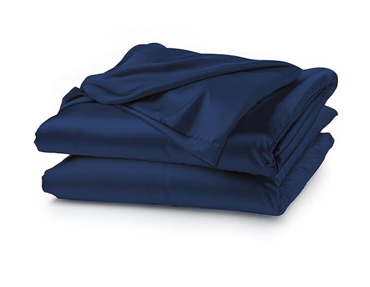 Satin Elastic Fitted Bedsheet Set- Navy Blue