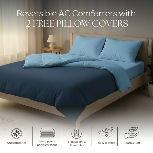 Rain-Sea Blue Reversible AC Comforter + 2 Pillow Cover Free