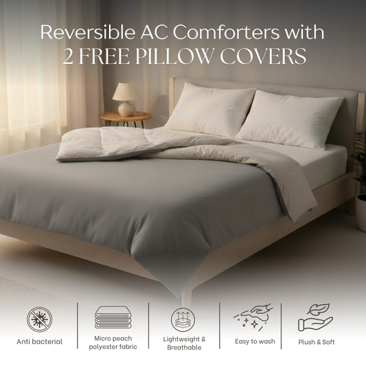 Pearl-Ash Grey Reversible AC Comforter + 2 Pillow Cover Free