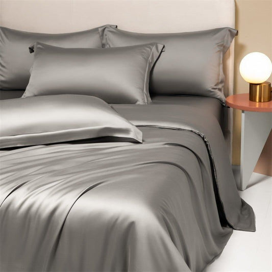 Satin Elastic Fitted Bedsheet Set- Gray